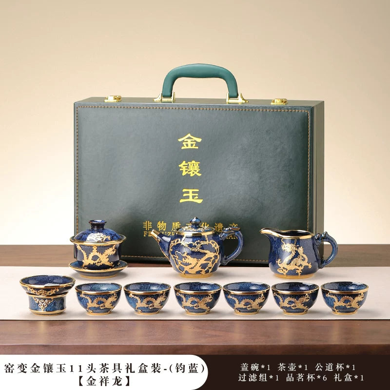 Gold-Inlaid Jade Kung Fu Tea Set Classic
