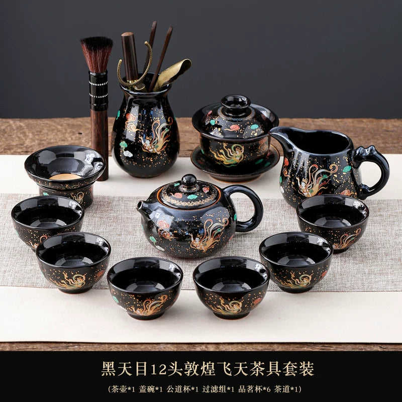 Black Tenmoku Apsara Tea Set