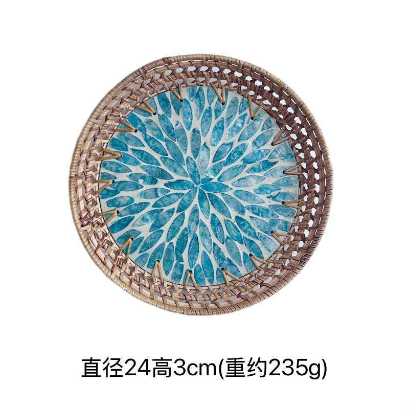 Openwork Rattan & Shell Tray