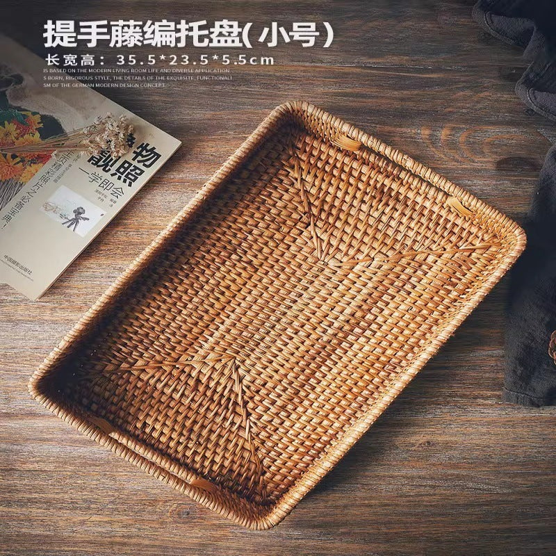 Handwoven Rattan Serving Tray with Handles