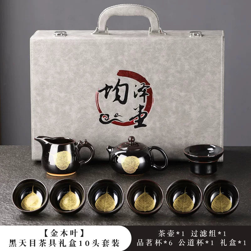 Black Tenmoku Gold Leaf Tea Set