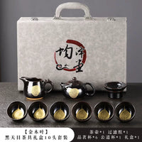 Black Tenmoku Gold Leaf Tea Set