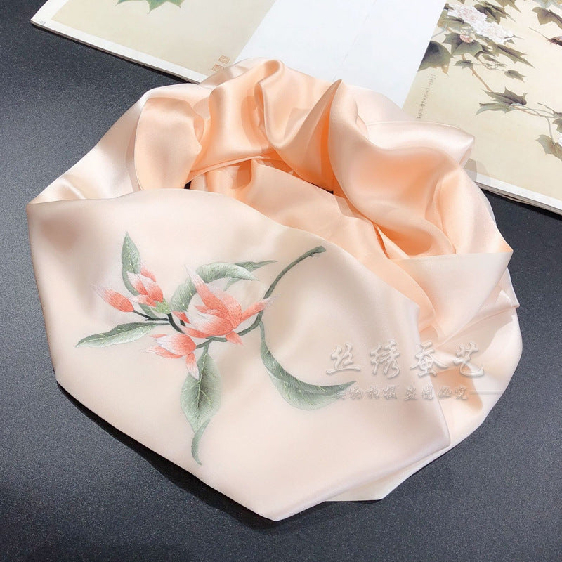 Su Embroidered Mulberry Silk Scarf, 155cm