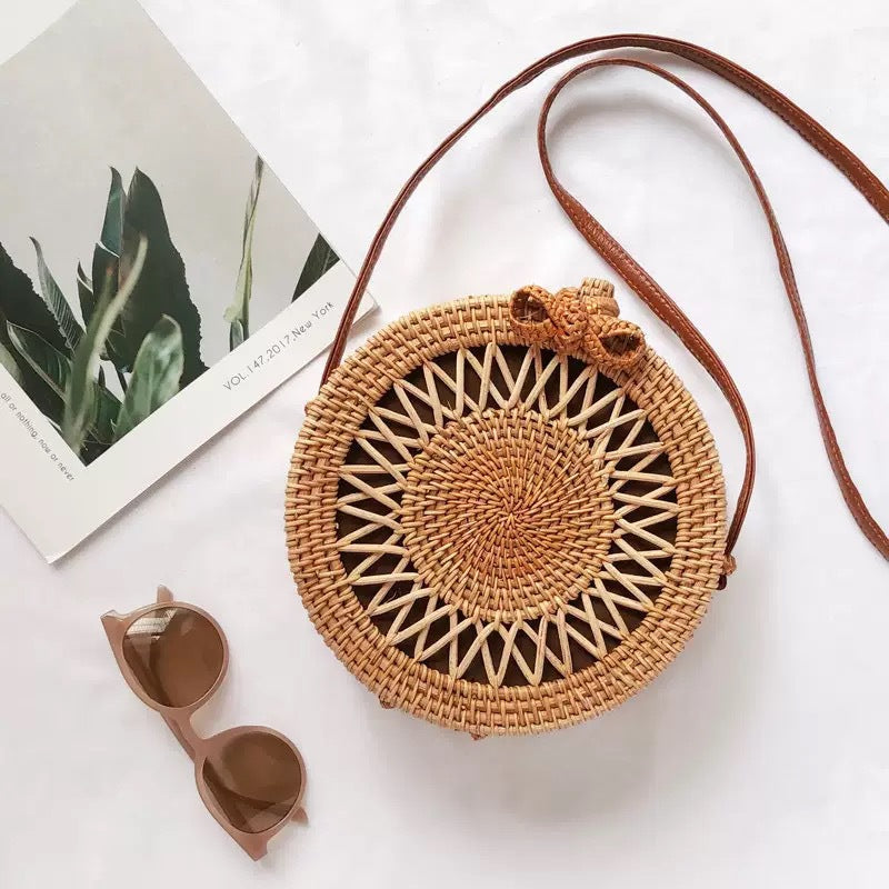 Handwoven Rattan Crossbody Bag