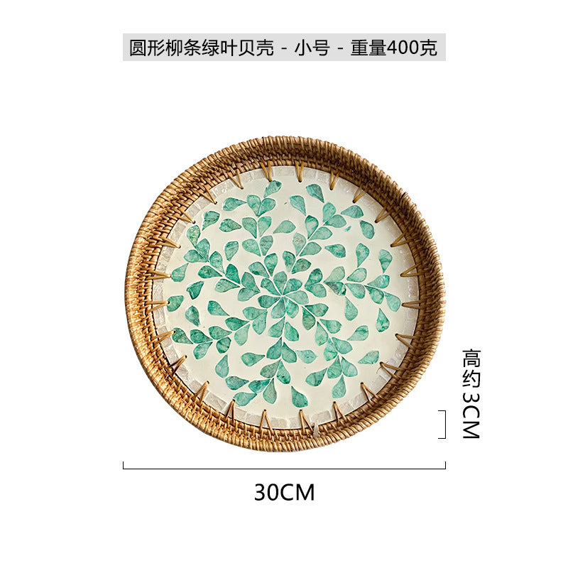 Rattan & Shell Inlay Round Tray