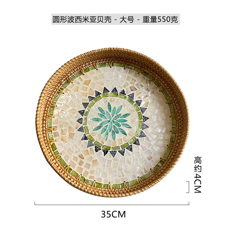 Rattan & Shell Inlay Round Tray