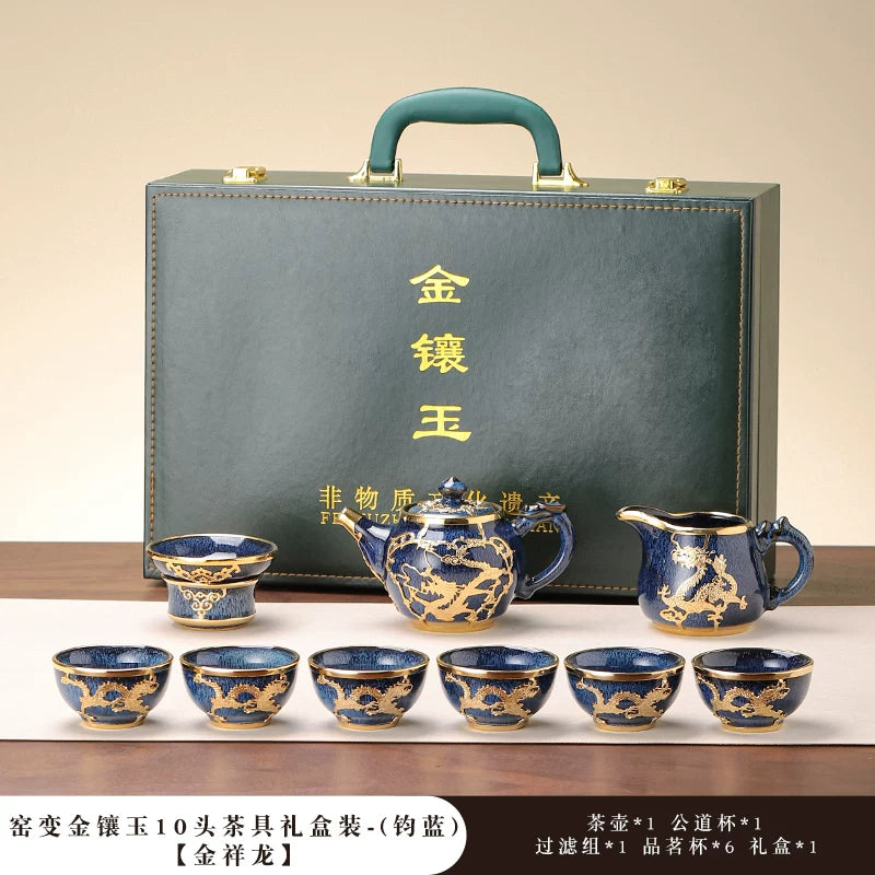 Gold-Inlaid Jade Kung Fu Tea Set Classic