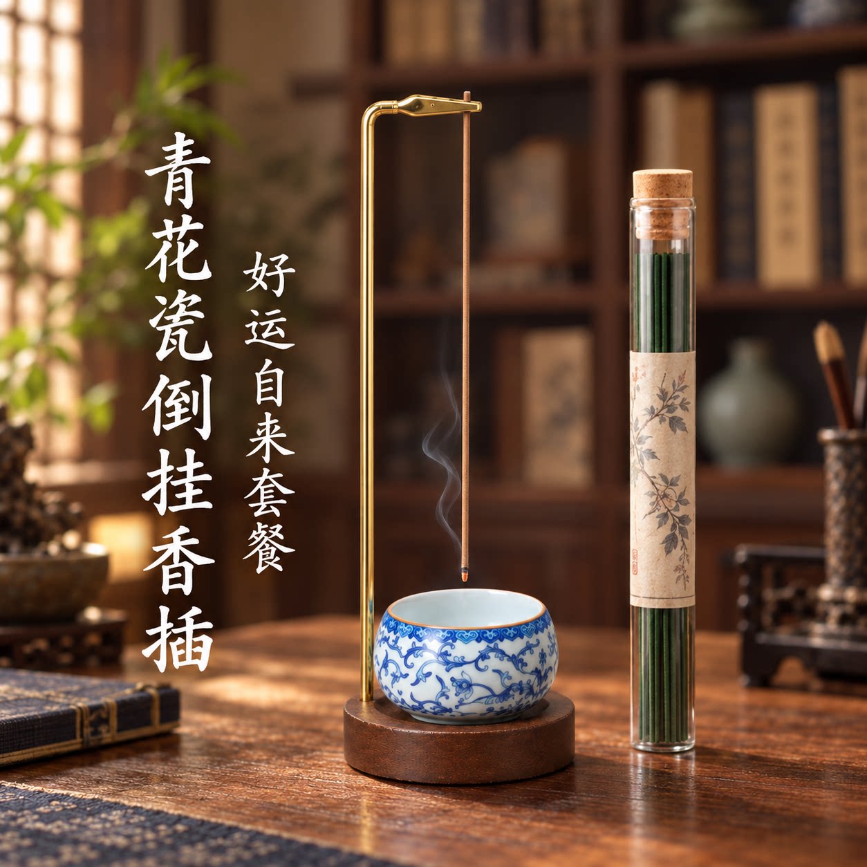 青花瓷倒挂香插防飞灰线香底座不落灰香插底座创意香夹熏香香挂