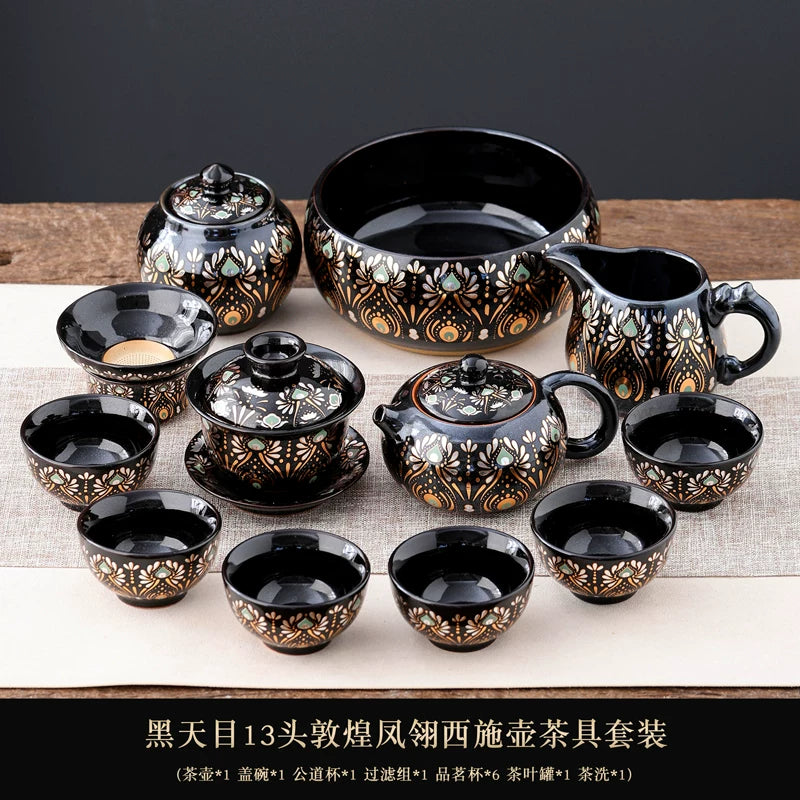 Phoenix Feather Tenmoku Tea Set