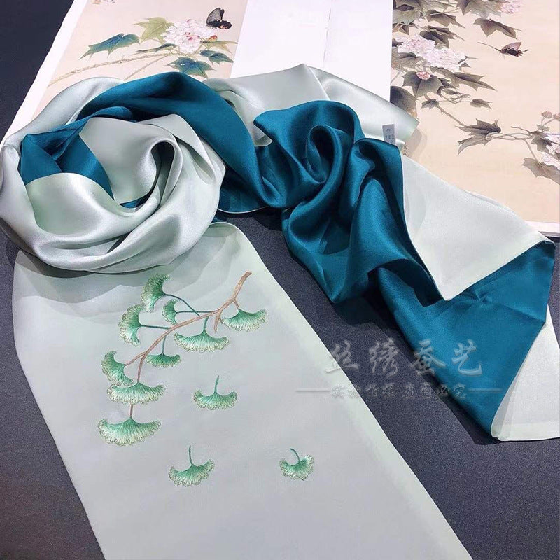 Su Embroidery Ginkgo Double-Sided Silk Shawl