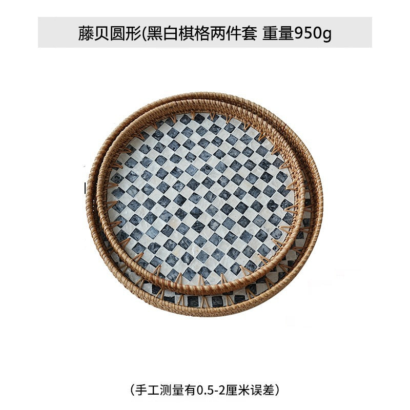 Rattan & Shell Inlay Round Tray