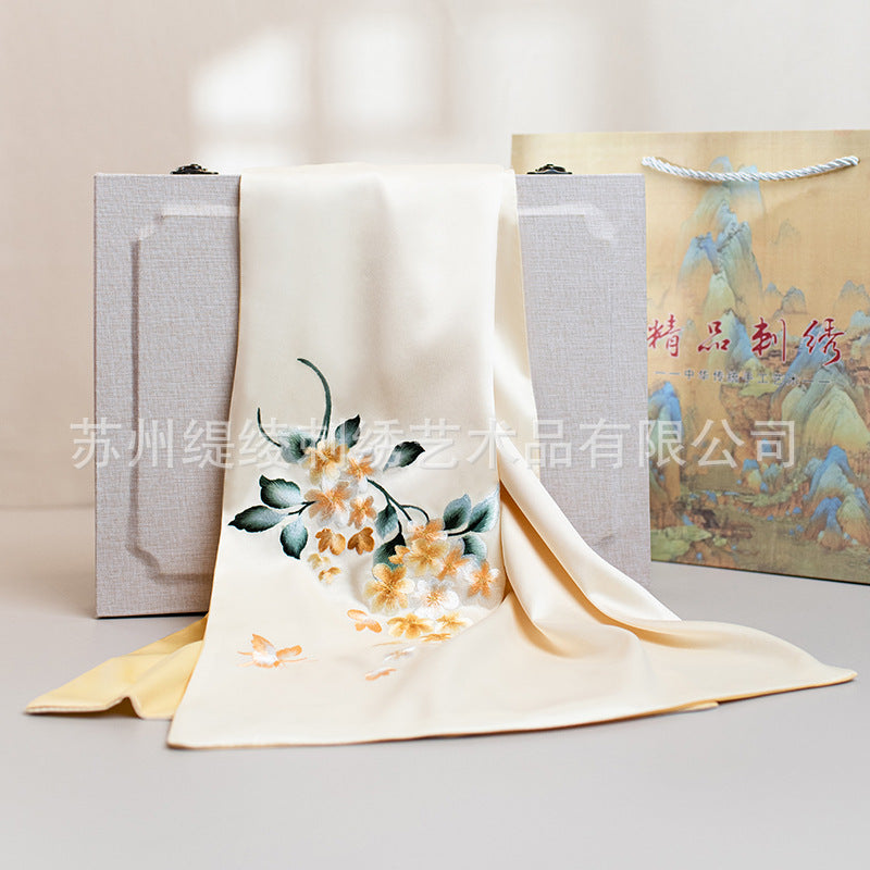 Su Embroidery Begonia Silk Scarf