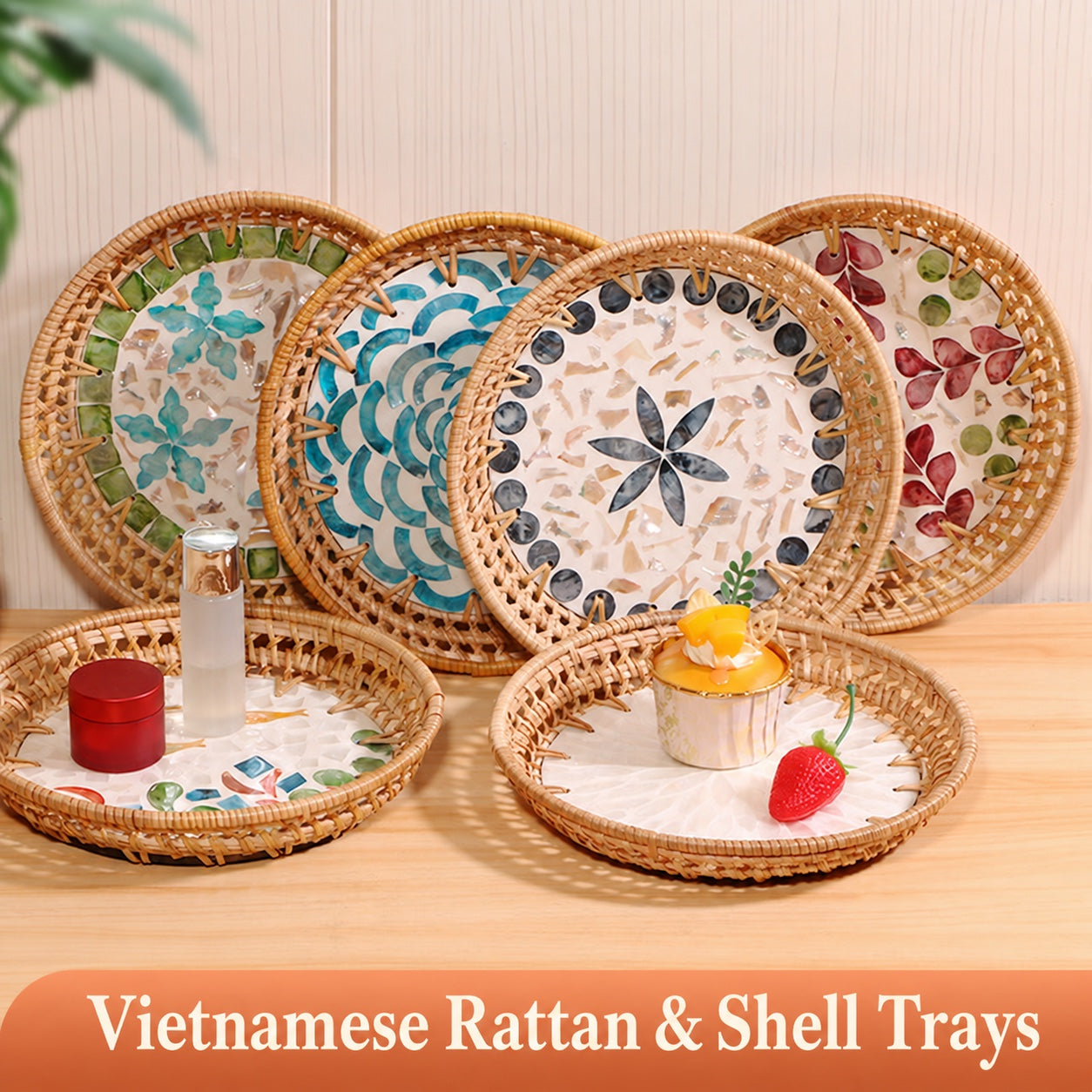 Openwork Rattan & Shell Tray