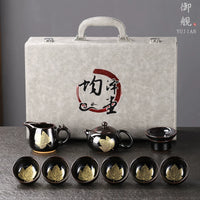 Black Tenmoku Gold Leaf Tea Set