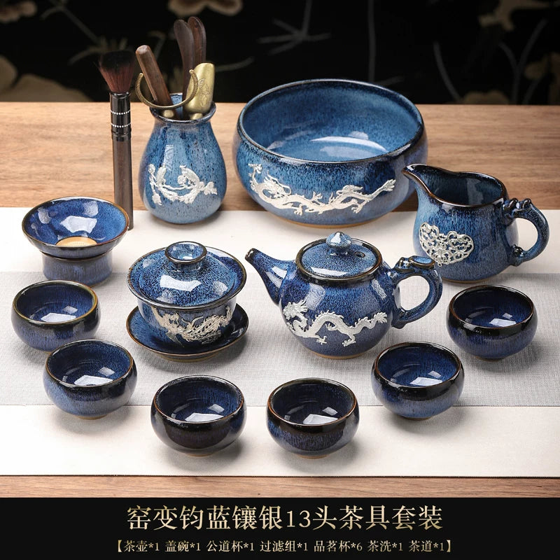 Tin-Inlaid Traditional Chinese Tea Set