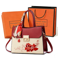 Large Embroidered Handbag in Blue or Burgundy