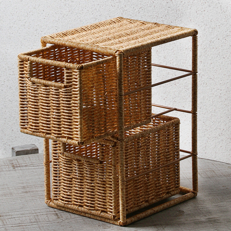 Faux Rattan Desktop Drawer Organizer