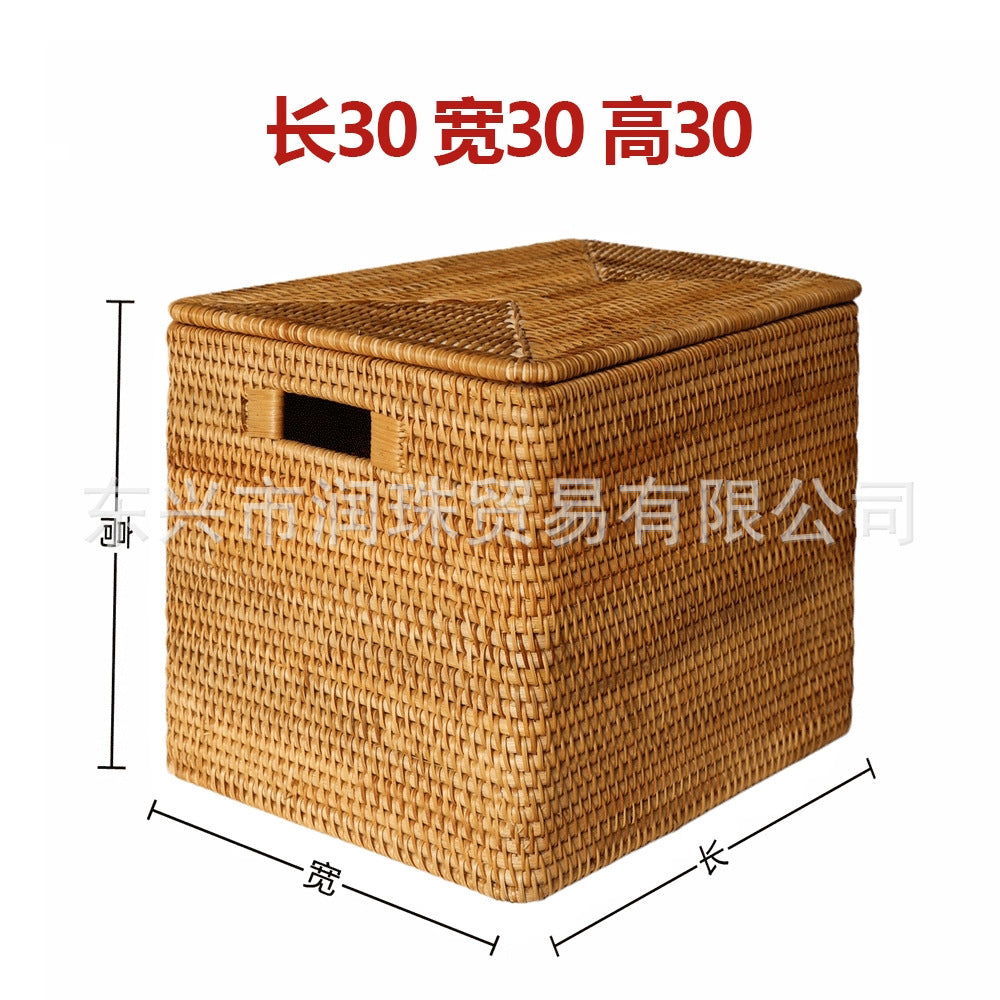 Rattan Storage Basket with Handles & Lid