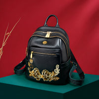 Embroidered Leather Backpack