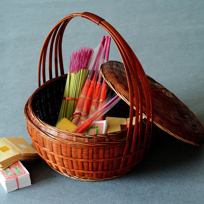 Extra-Large Bamboo Offering Basket with Lid
