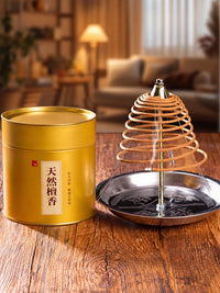 24-Hour Sandalwood Coil Incense Barrel for Bathrooms and Homes with Stand