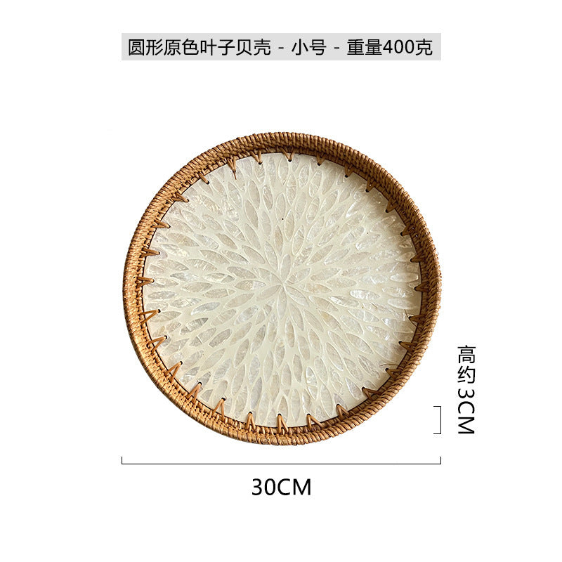 Rattan & Shell Inlay Round Tray