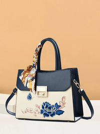 Large Embroidered Handbag in Blue or Burgundy