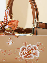 Three-Compartment Embroidered Handbag