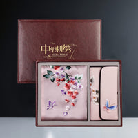 Embroidered Mulberry Silk Scarf and Wallet Set