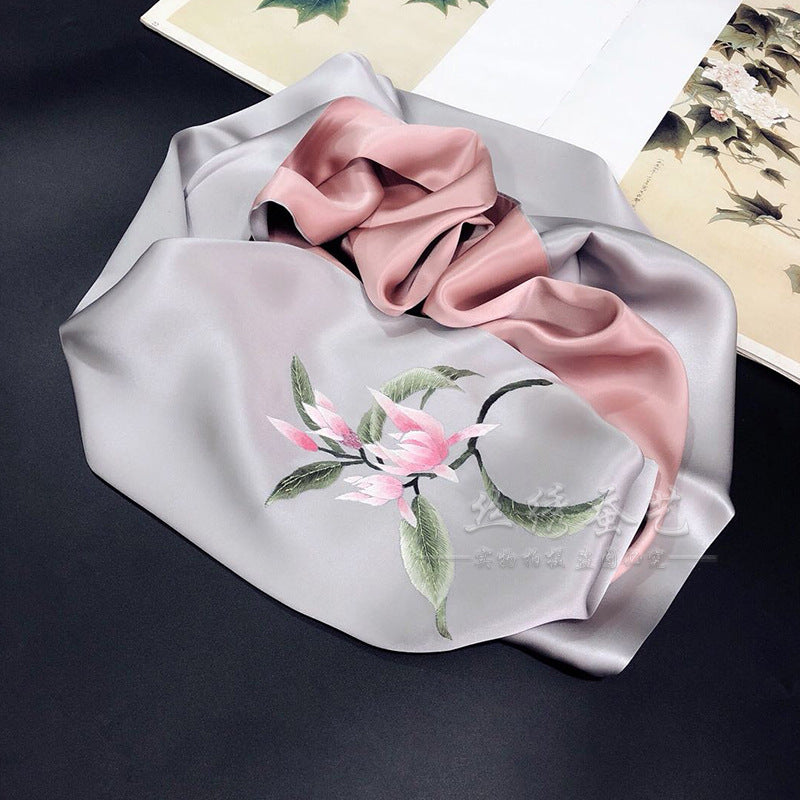 Su Embroidered Mulberry Silk Scarf, 155cm