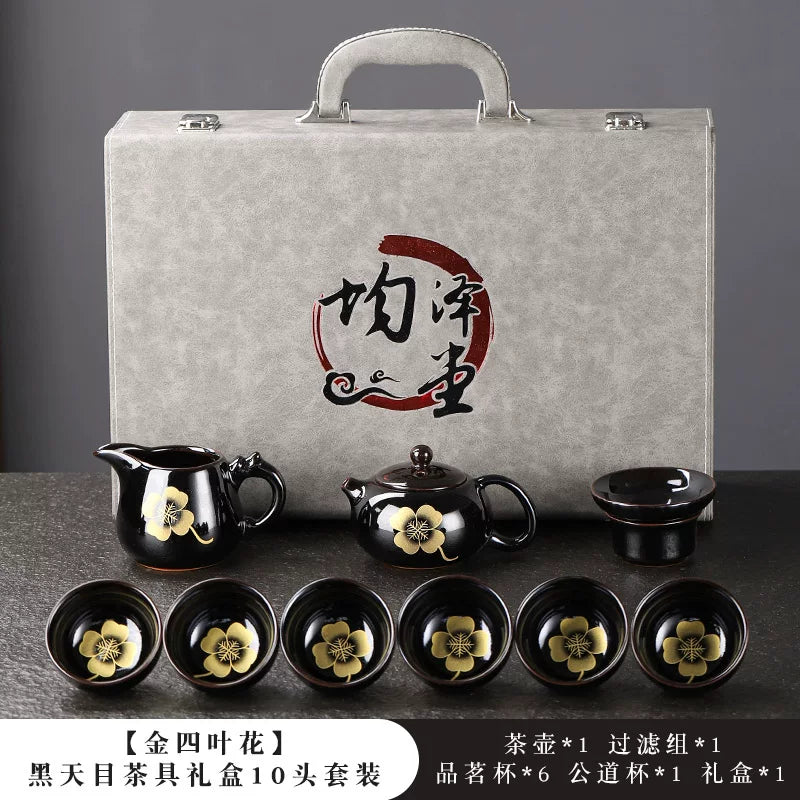 Black Tenmoku Gold Leaf Tea Set