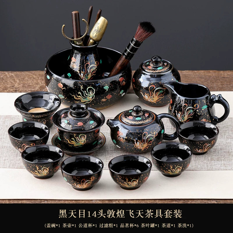 Black Tenmoku Apsara Tea Set