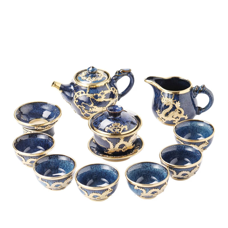 Gold-Inlaid Jade Kung Fu Tea Set Classic