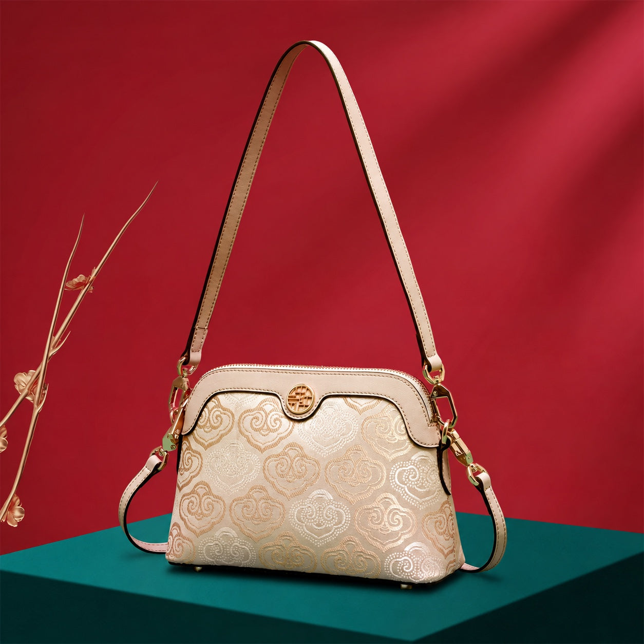 Zhuang Brocade Leather Crossbody Bag (Style 2)