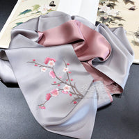 Hand Embroidered Silk Scarf, Blue Tones