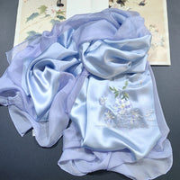 Hand-Embroidered Silk Chiffon Long Scarf