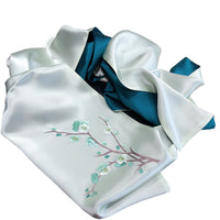 Hand Embroidered Silk Scarf, Blue Tones