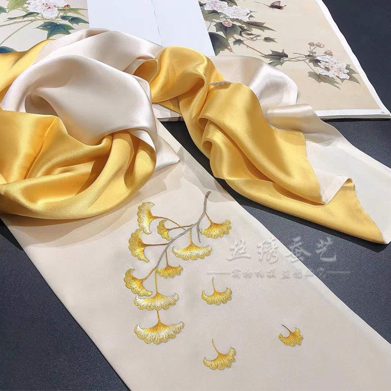 Su Embroidery Ginkgo Double-Sided Silk Shawl