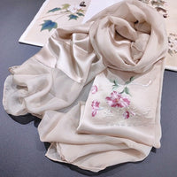 Hand-Embroidered Silk Chiffon Long Scarf