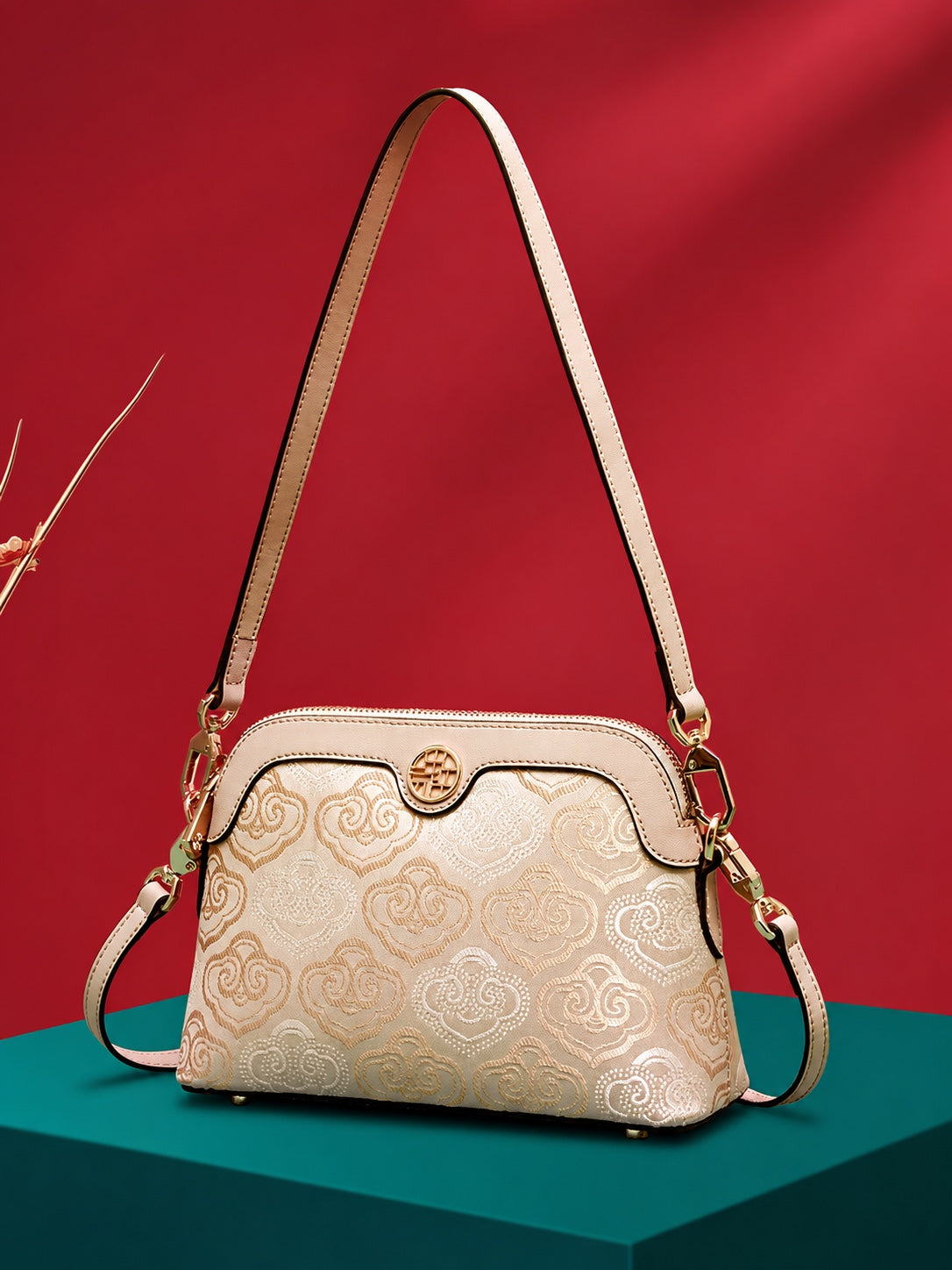 Zhuang Brocade Leather Crossbody Bag (Style 2)