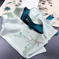 Hand Embroidered Silk Scarf, Blue Tones