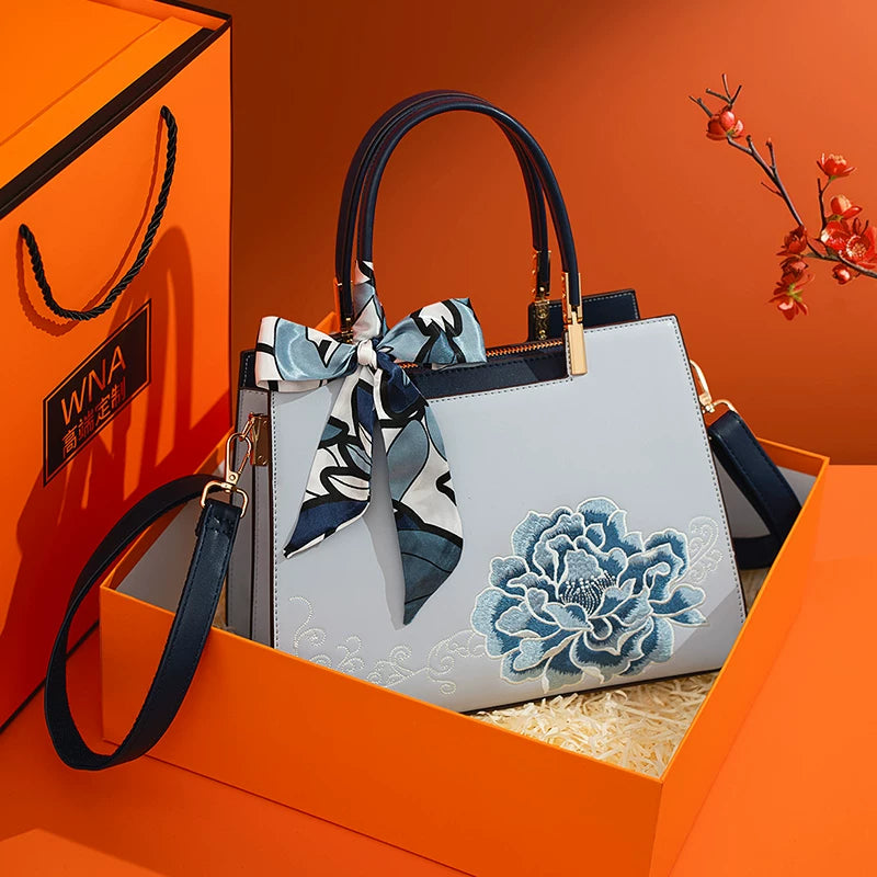 Embroidered Crossbody Top-Handle Bag