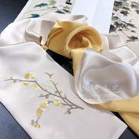 Hand Embroidered Silk Scarf, Blue Tones