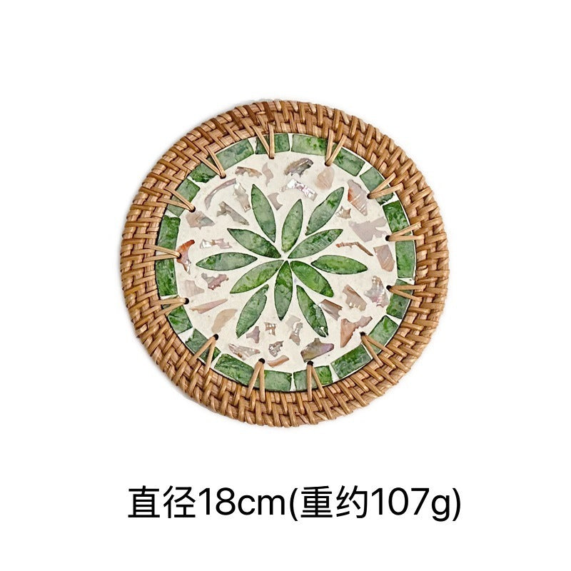 Rattan & Shell Coaster