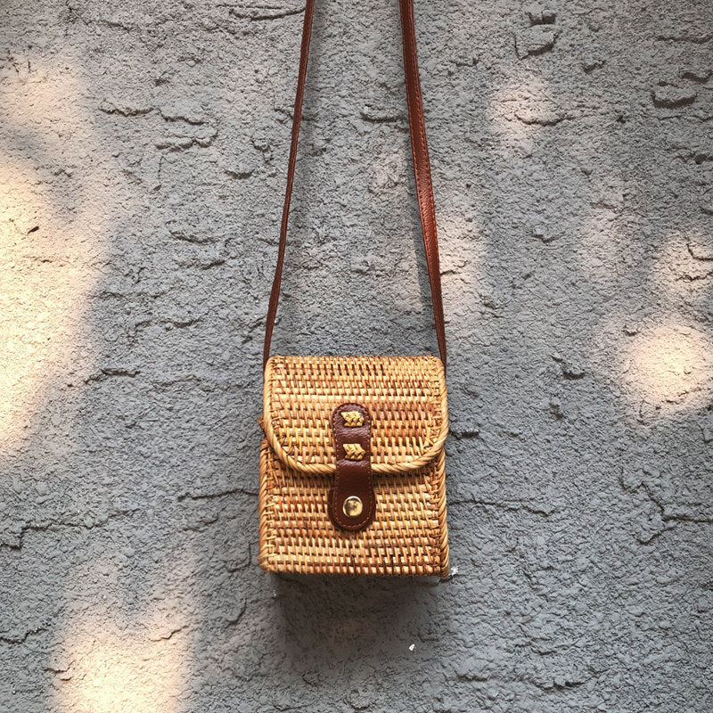 Handwoven Rattan Crossbody Bag