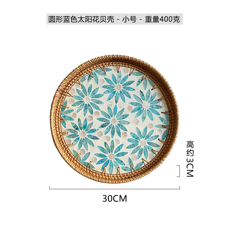 Rattan & Shell Inlay Round Tray