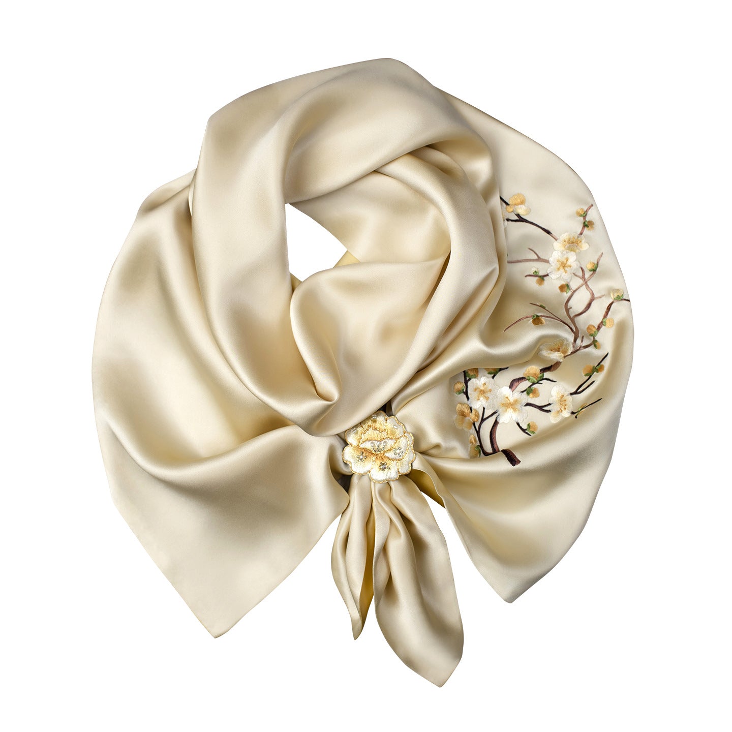 Five Plum Blossoms Silk Scarf and Ring Set