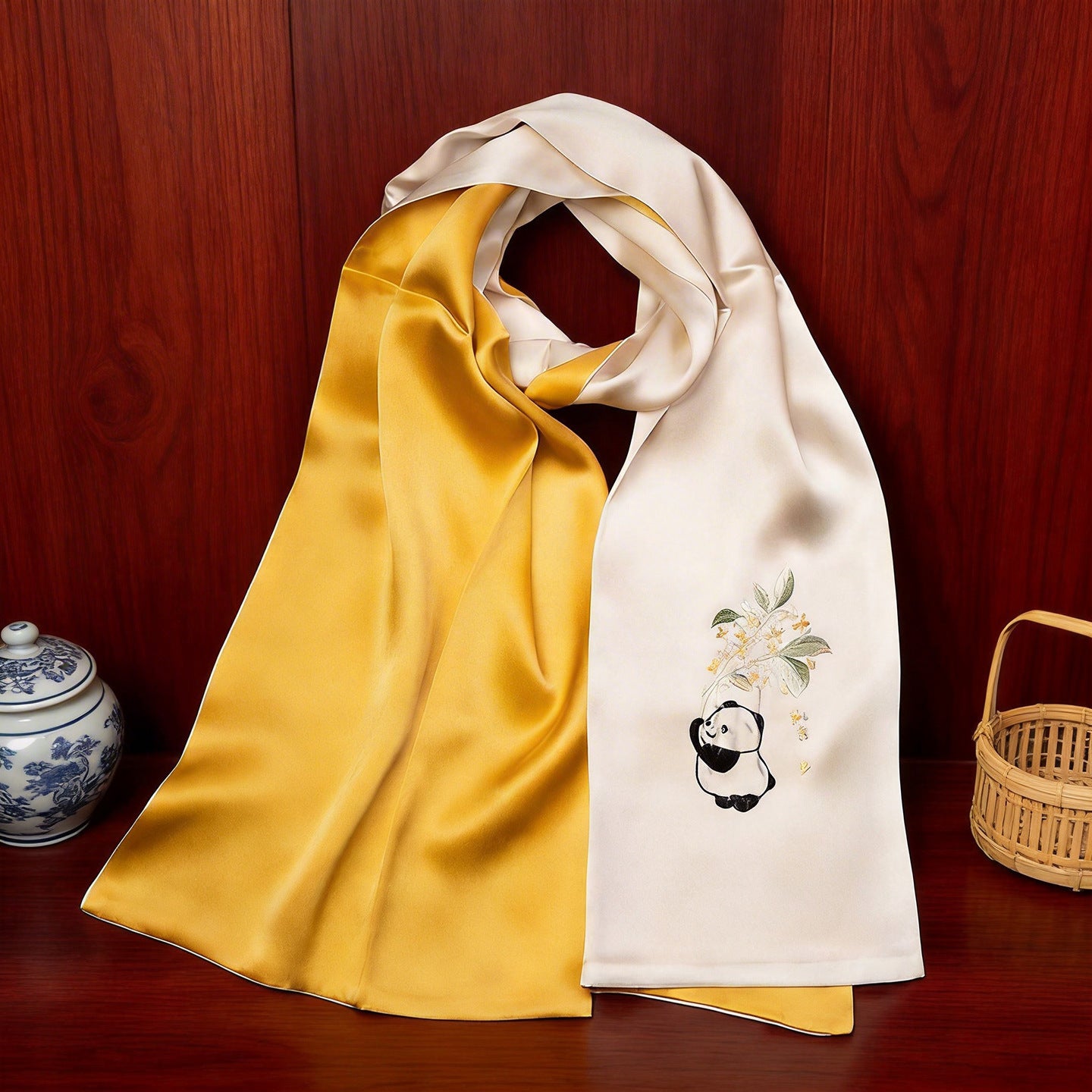 100% Mulberry Silk Su Embroidery Long Scarf