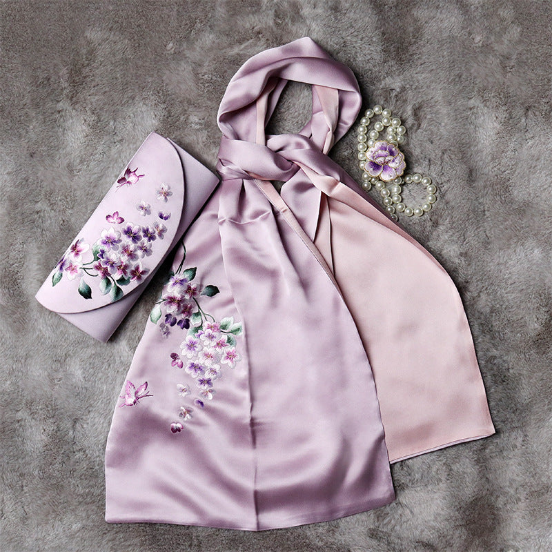 Su Embroidery Silk Scarf, Clutch and Ring Set