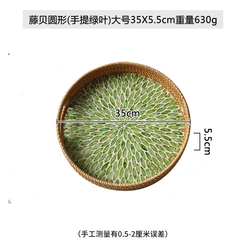 Rattan & Shell Inlay Round Tray